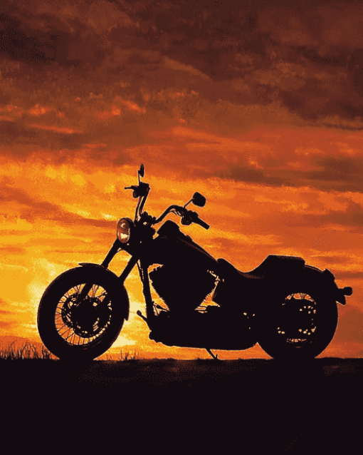 Harley Silhouette in Sunset Diamond Painting