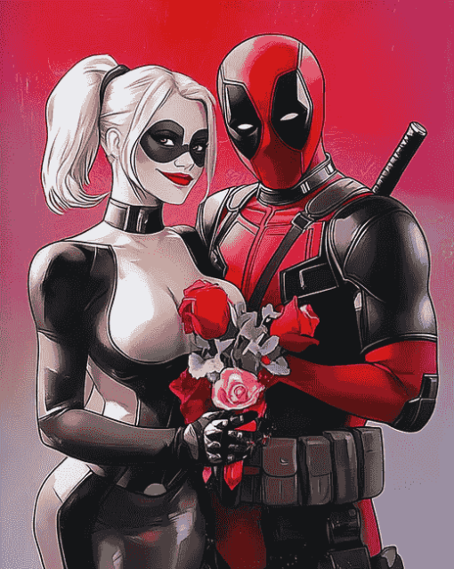 Harley and Deadpool Cartoon Diamond Painting