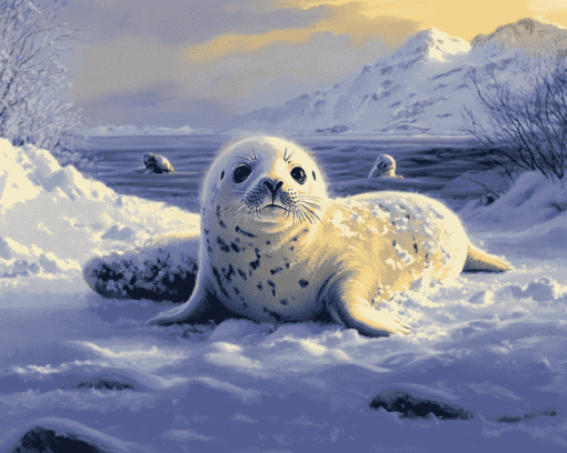 Harp Seal Winter Wonderland Diamond Painting