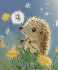 Hedgehog with Dandelions Cartoon Diamond Painting