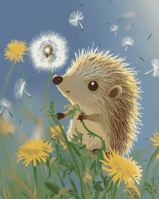 Hedgehog with Dandelions Cartoon Diamond Painting