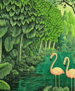 Henri Robert Bresil Flamingos Forest Diamond Painting