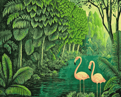 Henri Robert Bresil Flamingos Forest Diamond Painting