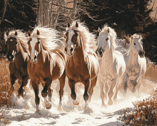 Herd of Horses Galloping Diamond Painting