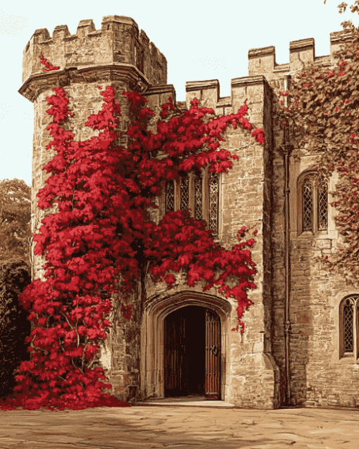 Hever Castle Wall Red Plants Diamond Painting