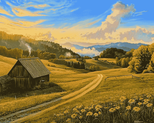 Hillside Farm Landscapes Diamond Painting