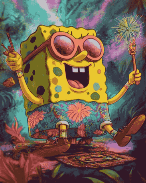 Hippie SpongeBob Cartoons Diamond Painting