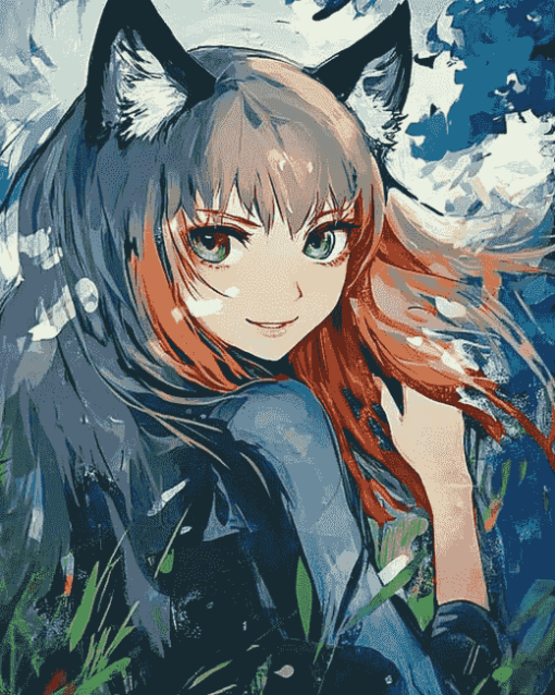 Holo Anime Wolf Girl Diamond Painting