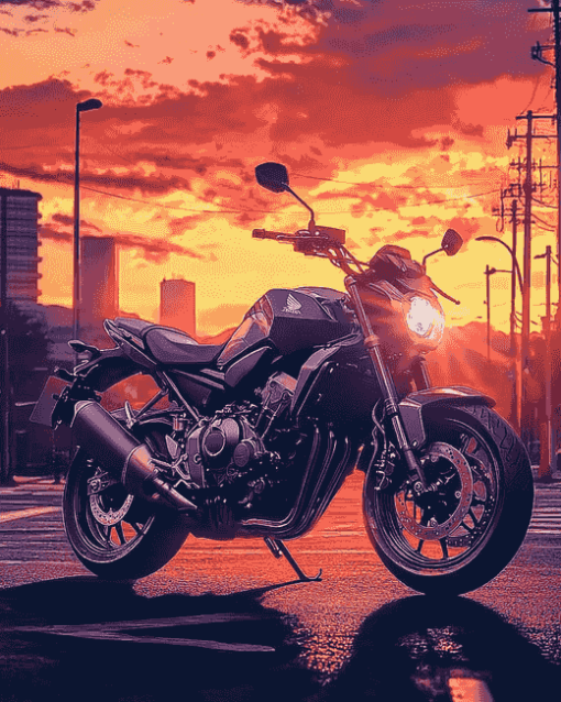 Honda Motorcycle Sunset Diamond Painting