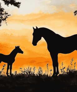 Horse Sunset Silhouette Diamond Painting