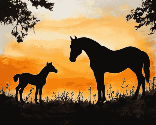 Horse Sunset Silhouette Diamond Painting