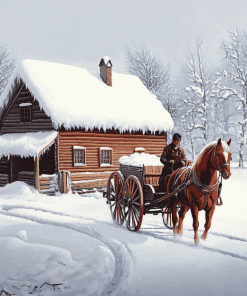 Horse and Wagon Winter Scene Diamond Painting