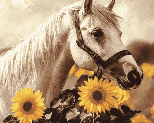 Horse with Sunflowers Diamond Painting