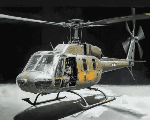 Huey Helicopter Aircraft Diamond Painting