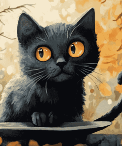 Hungry Black Cat Diamond Painting