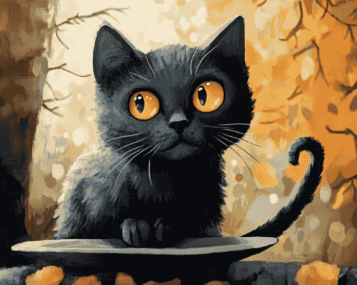 Hungry Black Cat Diamond Painting