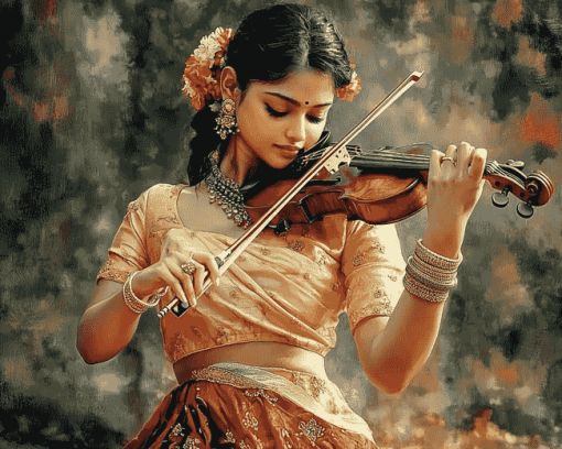 Indian Woman Violinist Diamond Painting