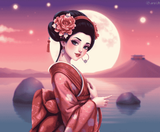 Japanese Geisha Cartoon Diamond Painting