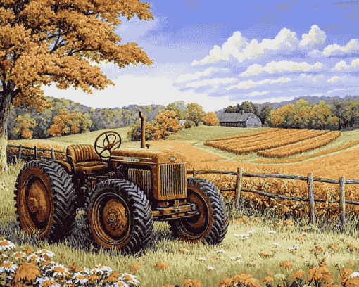 John Sloane Rusty Tractor Scene Diamond Painting