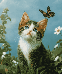 Kitten and Butterfly Diamond Painting