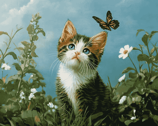 Kitten and Butterfly Diamond Painting