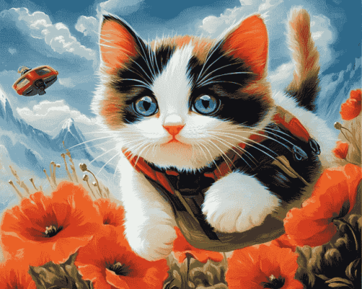 Kitty Poppies Diamond Painting