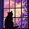 Kitty Silhouette Window View Diamond Painting