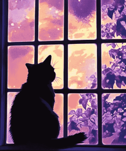 Kitty Silhouette Window View Diamond Painting