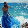 Lady in Blue Dress Seaside Diamond Painting