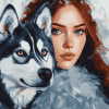 Lady with Husky Diamond Painting