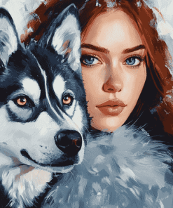 Lady with Husky Diamond Painting