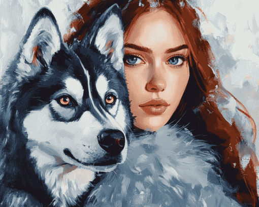 Lady with Husky Diamond Painting