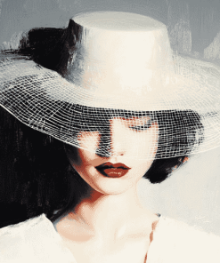 Lady with White Hat Diamond Painting