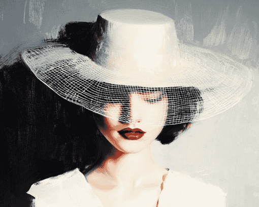 Lady with White Hat Diamond Painting