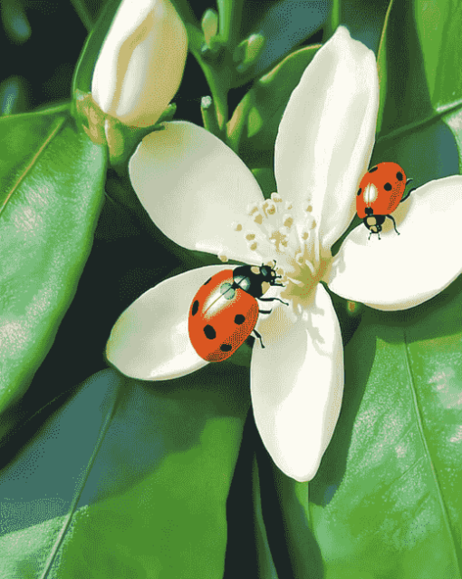 Ladybug on Orange Blossom Diamond Painting