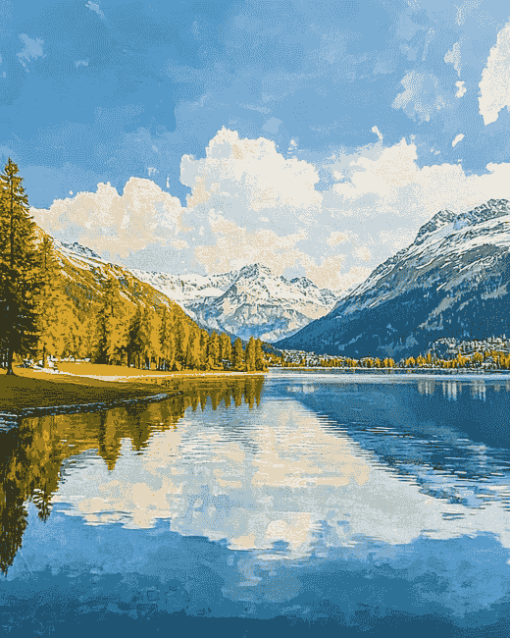 Lake Saint Moritz Landscape Diamond Painting