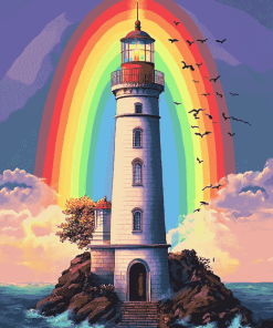 Lighthouse Rainbow Scene Diamond Painting