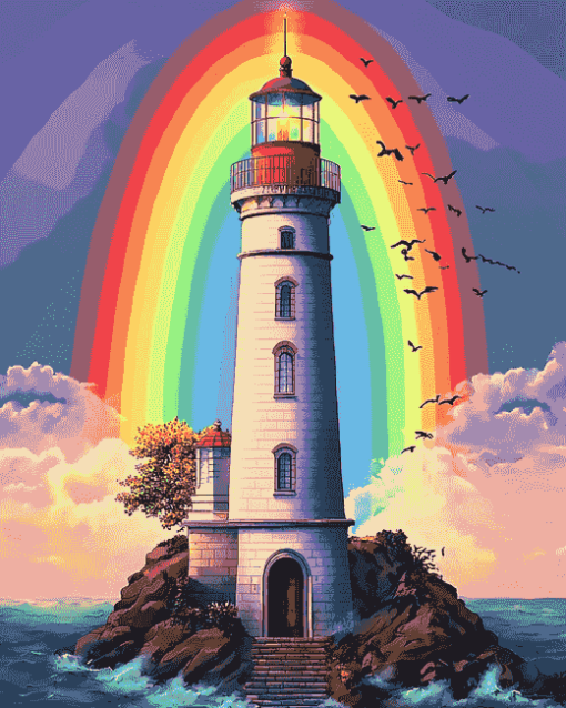 Lighthouse Rainbow Scene Diamond Painting