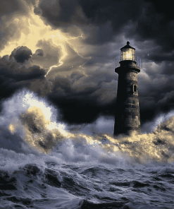 Lighthouse Storm Scene Diamond Painting