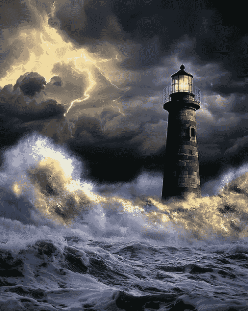 Lighthouse Storm Scene Diamond Painting