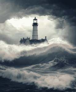 Lighthouse in Stormy Seascape Diamond Painting