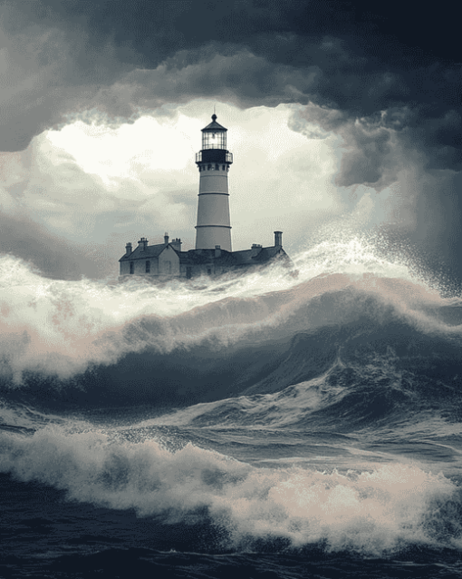 Lighthouse in Stormy Seascape Diamond Painting