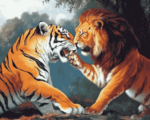 Lion vs Tiger Wildlife Diamond Painting