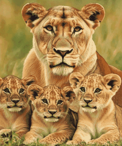 Lioness and Cubs Wildlife Diamond Painting