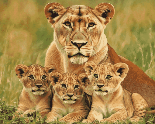 Lioness and Cubs Wildlife Diamond Painting