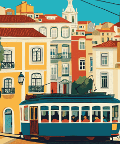 Lisbon Tram Cityscape Diamond Painting