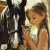 Little Girl with Pony and Cat Diamond Painting