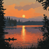 Loon Lake Sunset Scene Diamond Painting