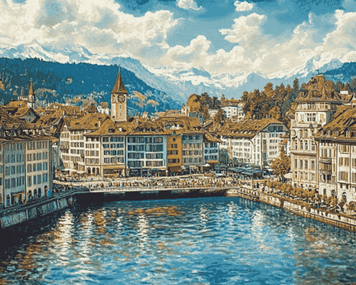 Lucerne Cityscape Switzerland Diamond Painting