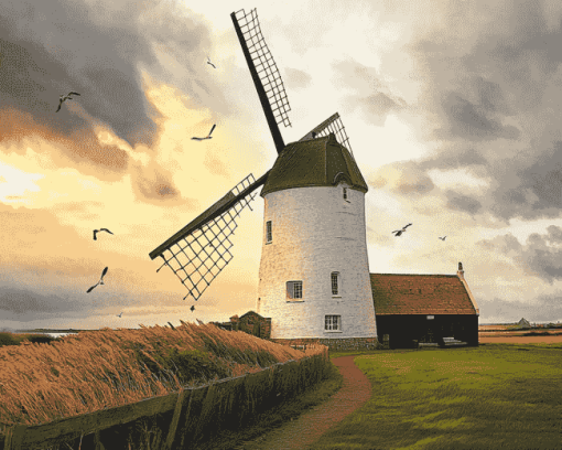 Lytham Windmill Landscape Diamond Painting